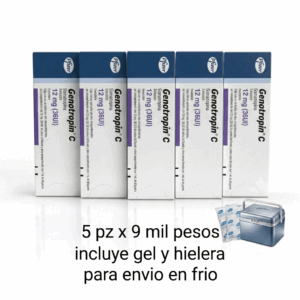 Paquete promocional de 5 piezas de Genotropin C 36 ui con hielera térmica para envío en frío a todo México.