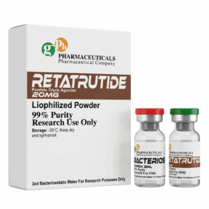 Vial de Retatrutida de 20 mg gph pharmaceuticals en formato liofilizado de venta en Suplementos Guadalajara.