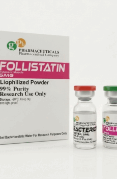 Vial de Follistatina de 5 mg en formato liofilizado de venta en Suplementos Guadalajara con envío express a todo México.