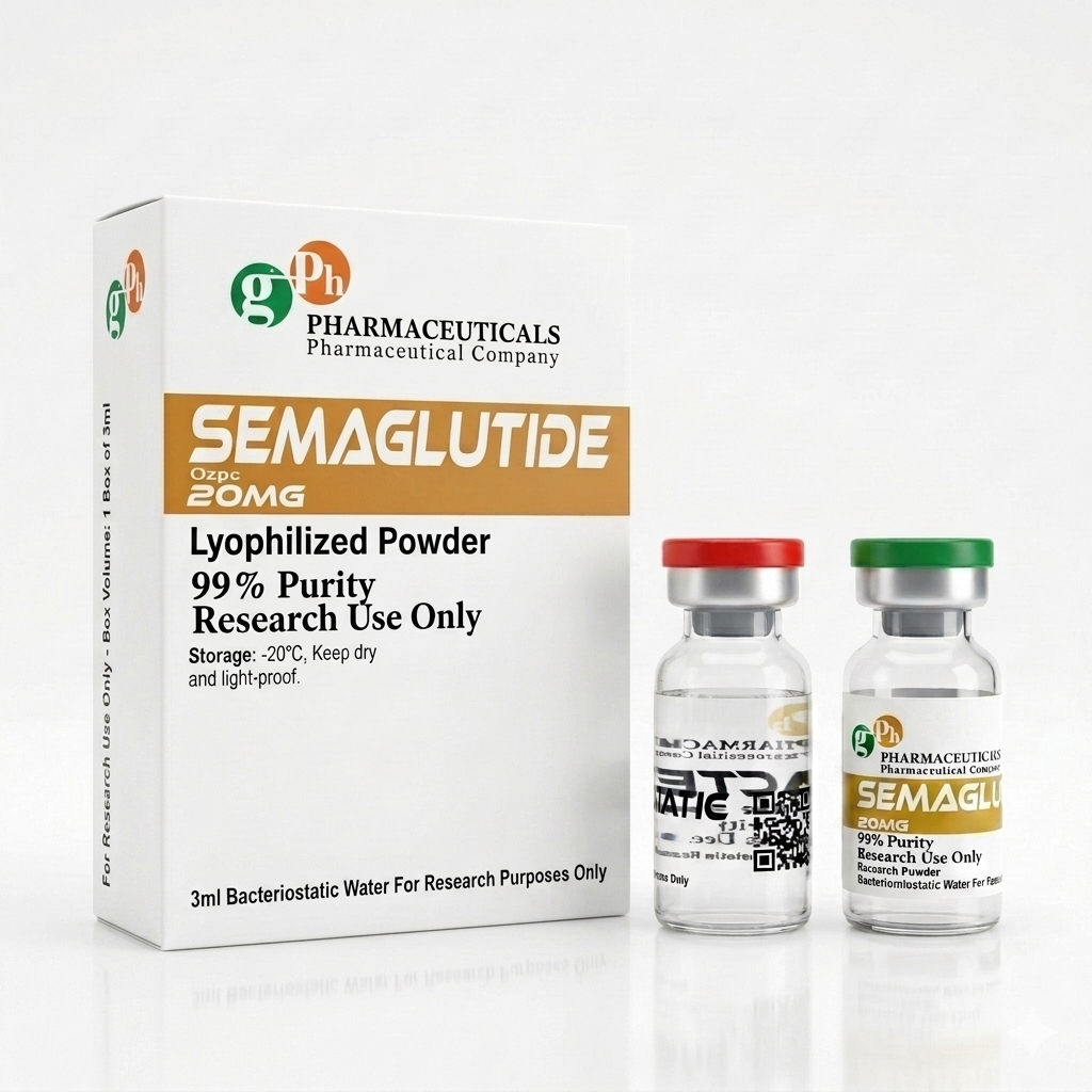 Vial de Semaglutida de 20 mg gph pharmaceuticals en formato liofilizado de venta en Suplementos Guadalajara.